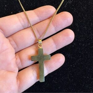 Nephrite Jade Cross Pendant with 1/20 14K Gold Filled Chain Necklace Jewelry